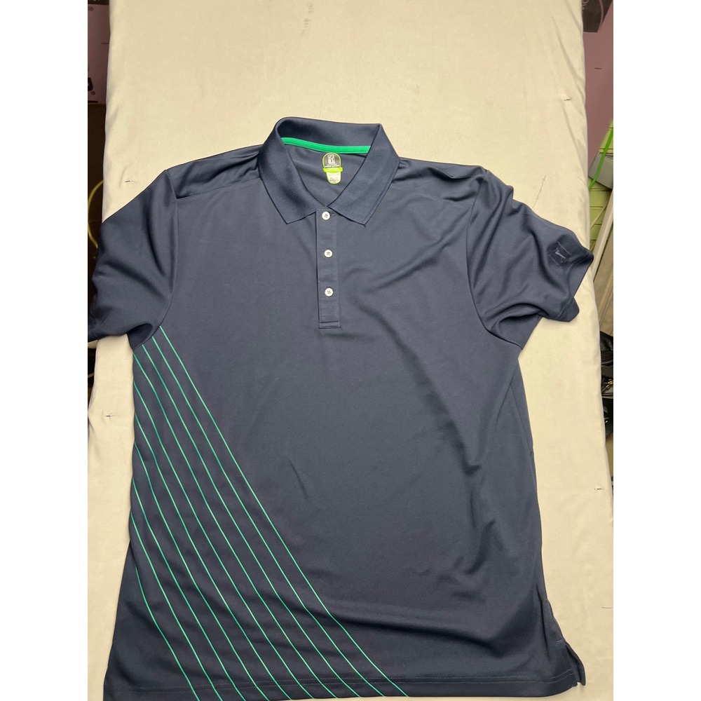 PGA Tour Pro Series Golf Polo Shirt Mens XL Navy Blue Green Athletic Fit Graphic